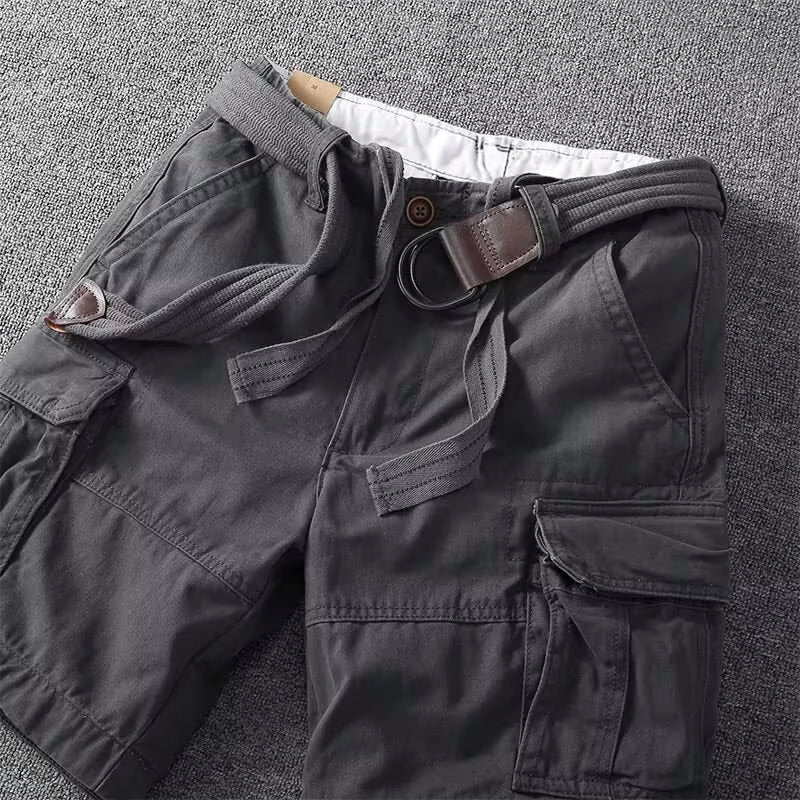 Pantaloni Cargo Momount Bărbați – Bumbac cu Curea, Închidere cu Nasture, Lungime până la Genunchi