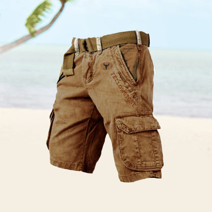 Momount Pantaloni Scurți Cargo Bărbați – Bumbac Spălat cu Cordon Vintage Distresat