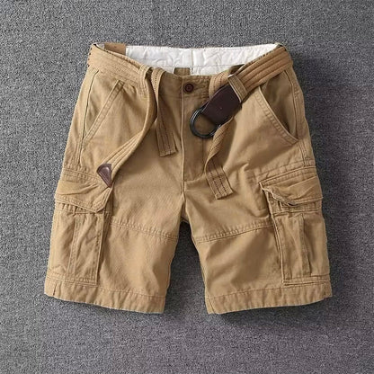 Pantaloni Cargo Momount Bărbați – Bumbac cu Curea, Închidere cu Nasture, Lungime până la Genunchi