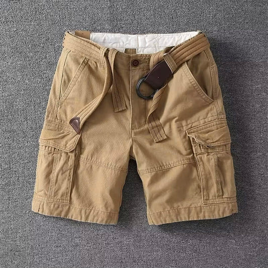 Pantaloni Cargo Momount Bărbați – Bumbac cu Curea, Închidere cu Nasture, Lungime până la Genunchi
