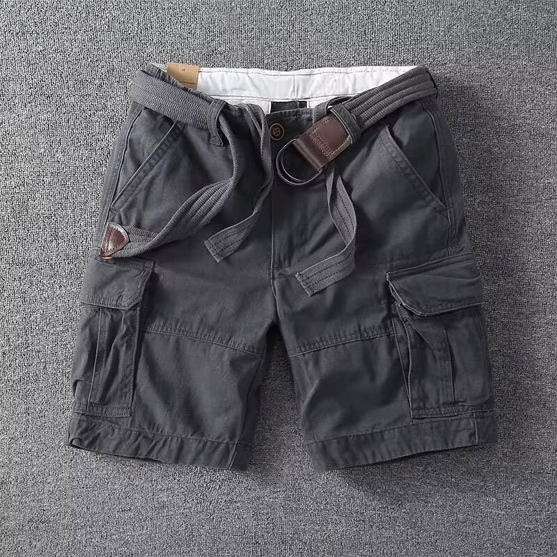 Pantaloni Cargo Momount Bărbați – Bumbac cu Curea, Închidere cu Nasture, Lungime până la Genunchi