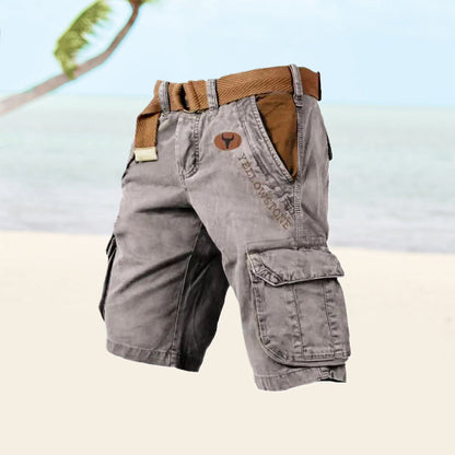 Momount Pantaloni Scurți Cargo Bărbați – Bumbac Spălat cu Cordon Vintage Distresat