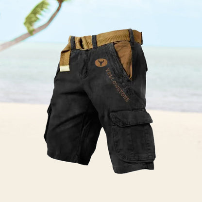 Momount Pantaloni Scurți Cargo Bărbați – Bumbac Spălat cu Cordon Vintage Distresat