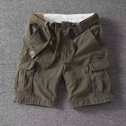 Pantaloni Cargo Momount Bărbați – Bumbac cu Curea, Închidere cu Nasture, Lungime până la Genunchi