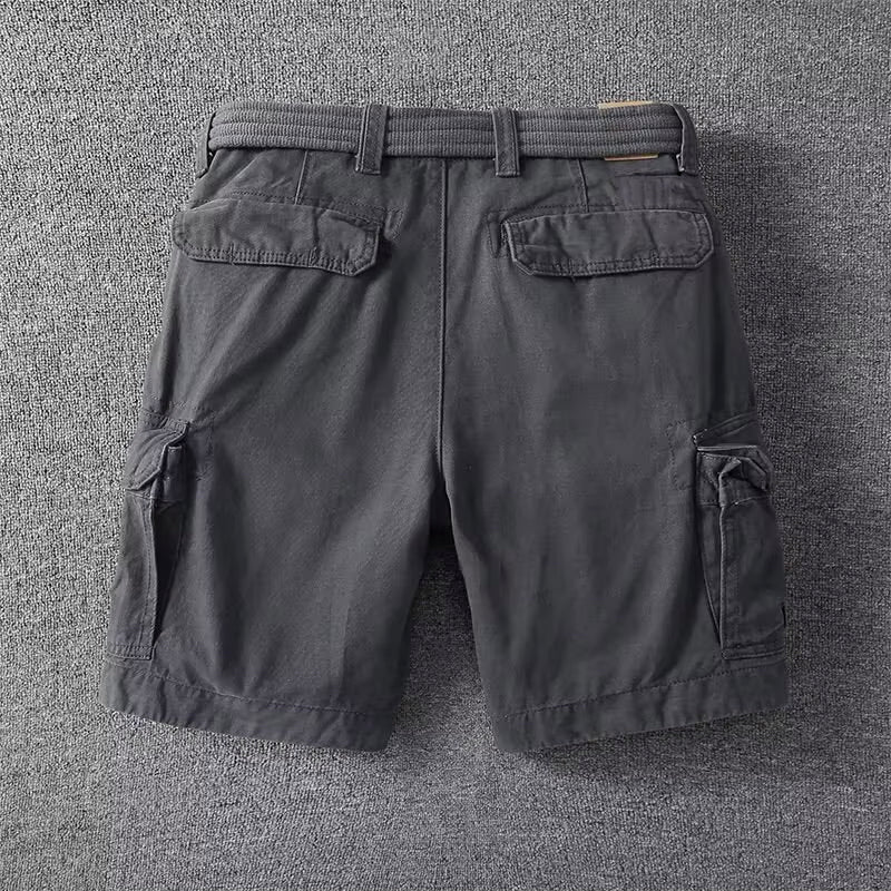 Pantaloni Cargo Momount Bărbați – Bumbac cu Curea, Închidere cu Nasture, Lungime până la Genunchi