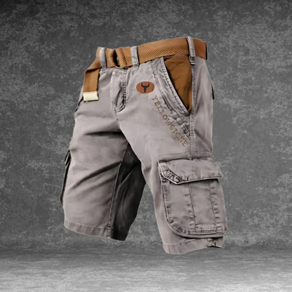 Momount Pantaloni Scurți Cargo Bărbați – Bumbac Spălat cu Cordon Vintage Distresat