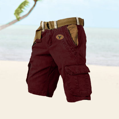 Momount Pantaloni Scurți Cargo Bărbați – Bumbac Spălat cu Cordon Vintage Distresat