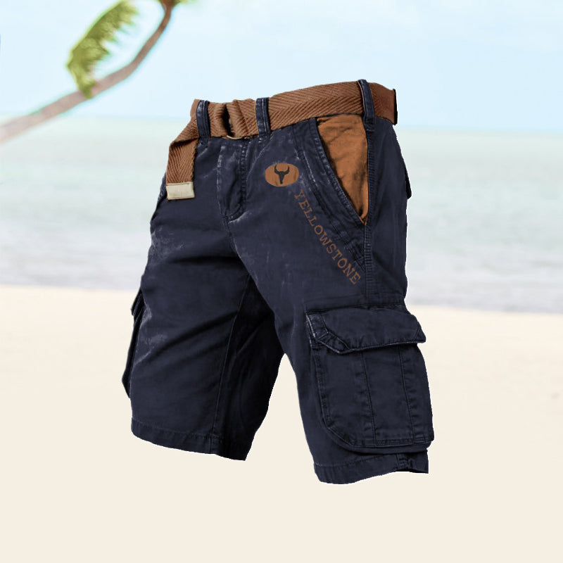 Momount Pantaloni Scurți Cargo Bărbați – Bumbac Spălat cu Cordon Vintage Distresat