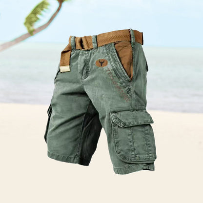 Momount Pantaloni Scurți Cargo Bărbați – Bumbac Spălat cu Cordon Vintage Distresat