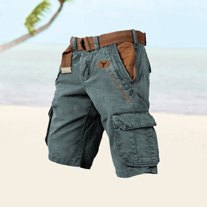 Momount Pantaloni Scurți Cargo Bărbați – Bumbac Spălat cu Cordon Vintage Distresat
