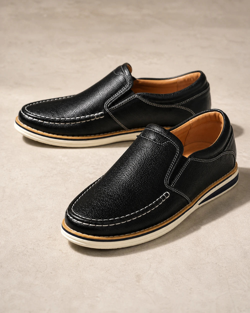Mocasini slip-on pentru bărbați cu cusături manuale și panouri elastice — image 2