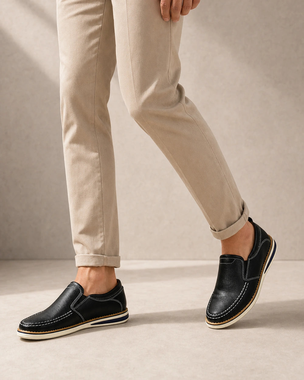 Mocasini slip-on pentru bărbați cu cusături manuale și panouri elastice — image 6
