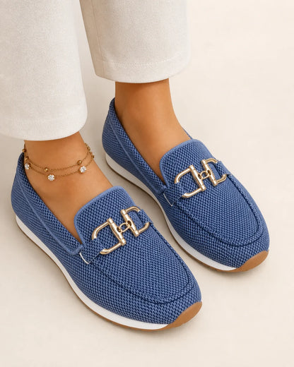 Mocasini bleumarin de damă cu cataramă dublă și talpă sport — imagine de produs 5