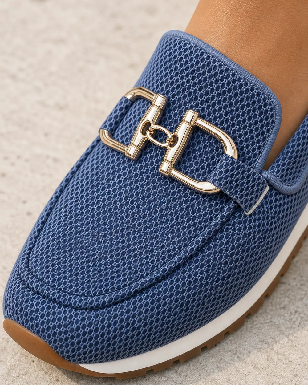 Mocasini bleumarin de damă cu cataramă dublă și talpă sport — imagine de produs 6