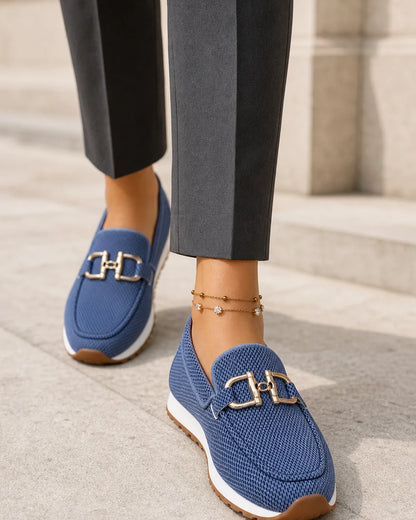 Mocasini bleumarin de damă cu cataramă dublă și talpă sport — imagine de produs 7