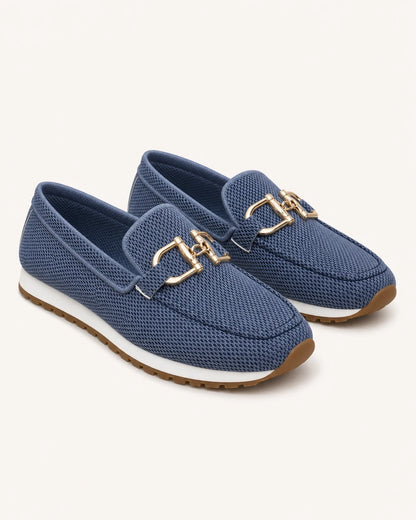 Mocasini bleumarin de damă cu cataramă dublă și talpă sport — imagine de produs 9