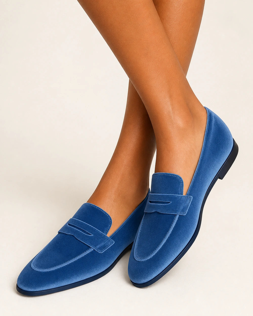 Mocasini bleumarin de damă cu baretă ton pe ton — imagine de produs 5