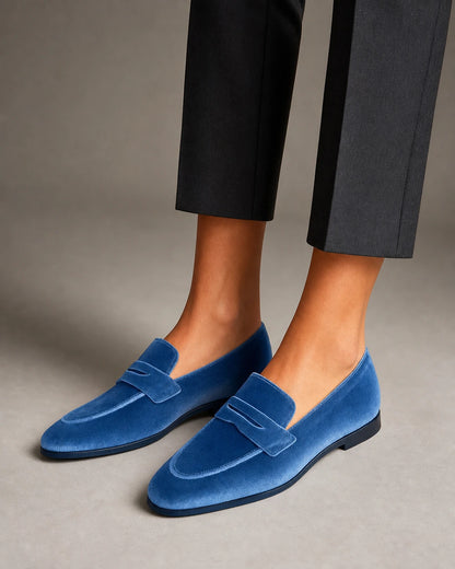 Mocasini bleumarin de damă cu baretă ton pe ton — imagine de produs 8