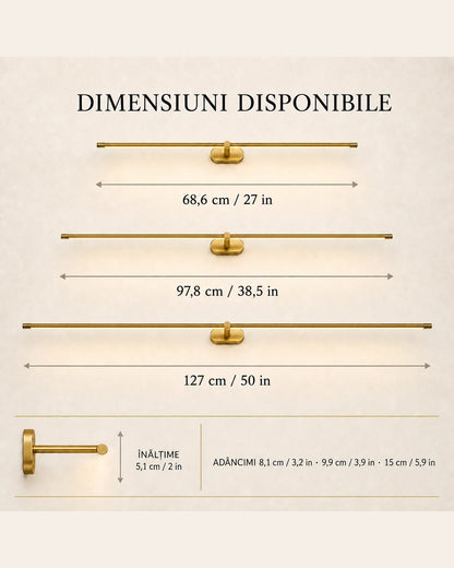 Dimensiunile disponibile ale aplicei LED liniare: 68,6, 97,8 și 127 cm