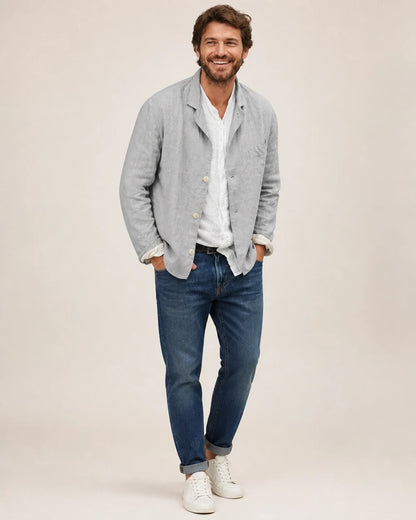 Men's casual cotton-linen three-button blazer – 13 grey hero
