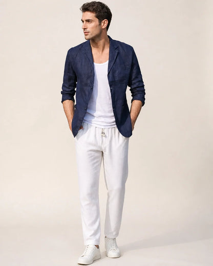 Men's lightweight linen-look blazer – 01 navy hero