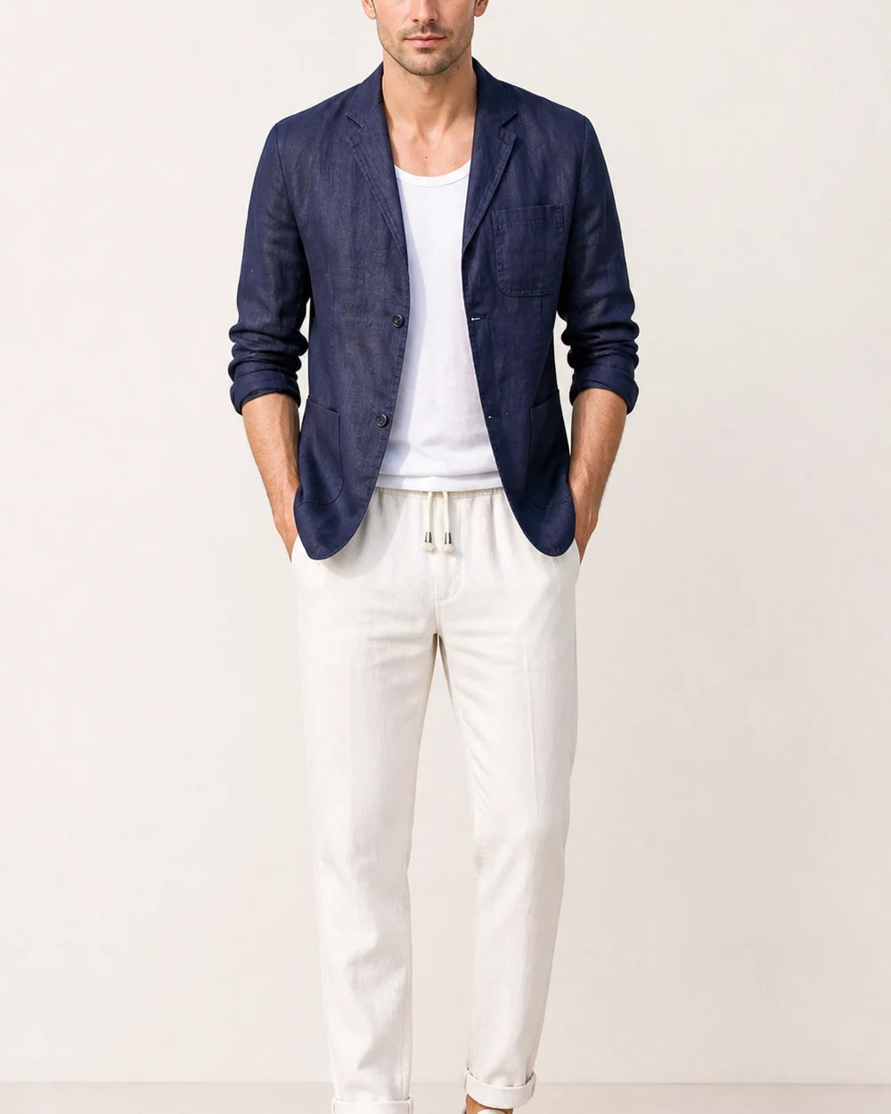 Men's lightweight linen-look blazer – 02 navy front