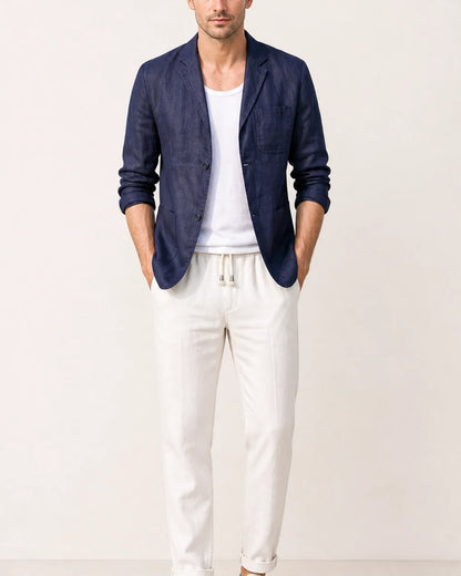 Men's lightweight linen-look blazer – 02 navy front