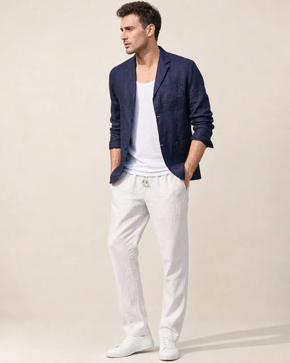 Men's lightweight linen-look blazer – 03 navy three quarter