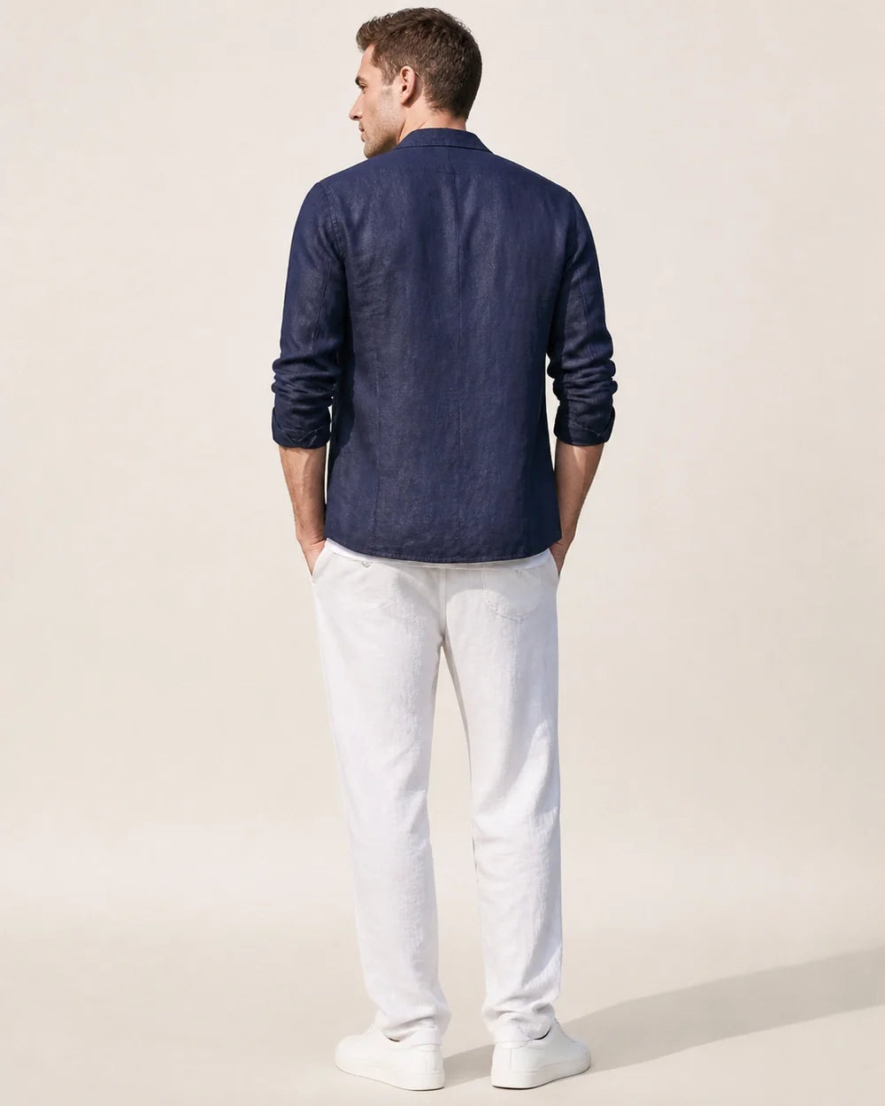 Men's lightweight linen-look blazer – 04 navy back