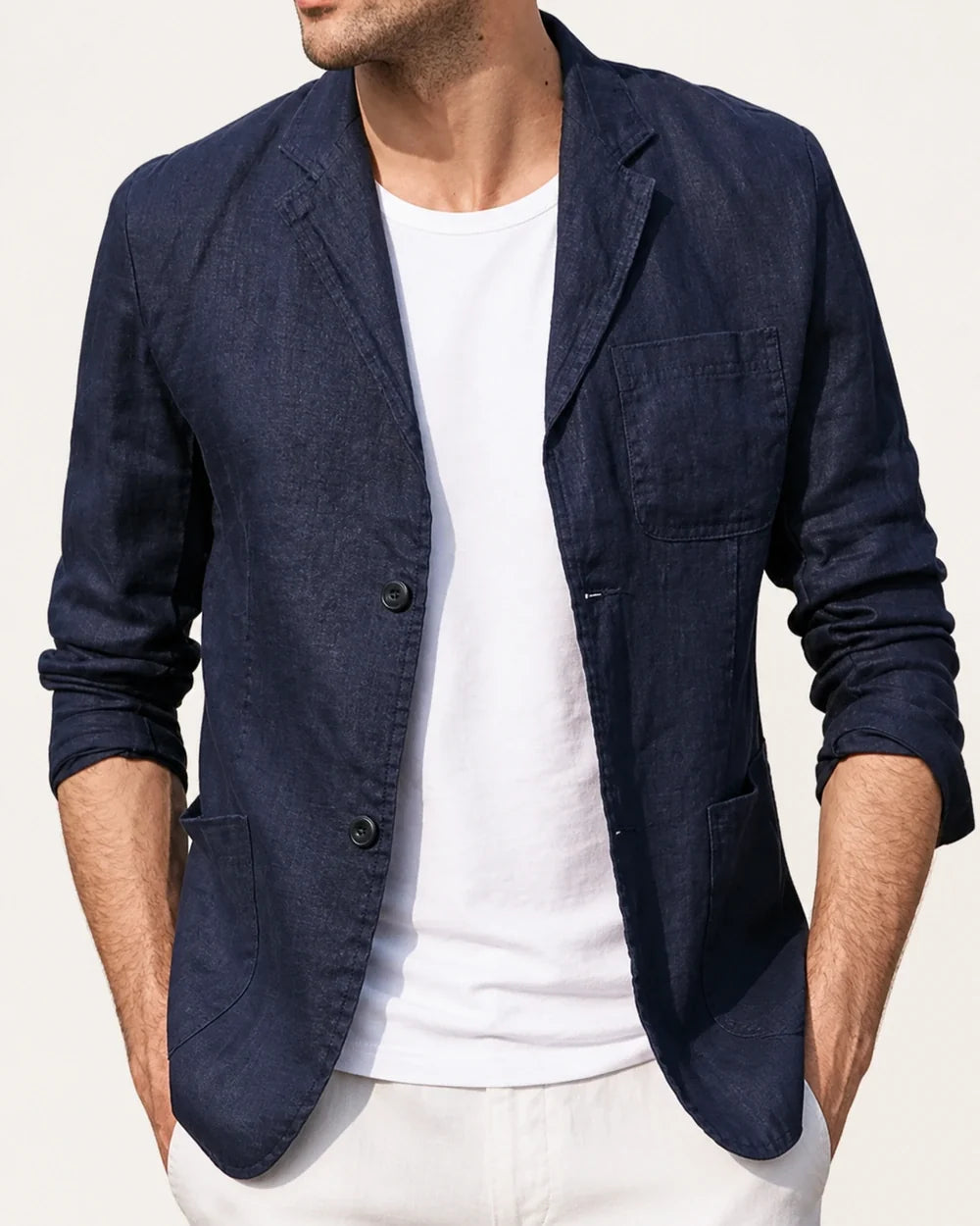 Men's lightweight linen-look blazer – 05 navy detail