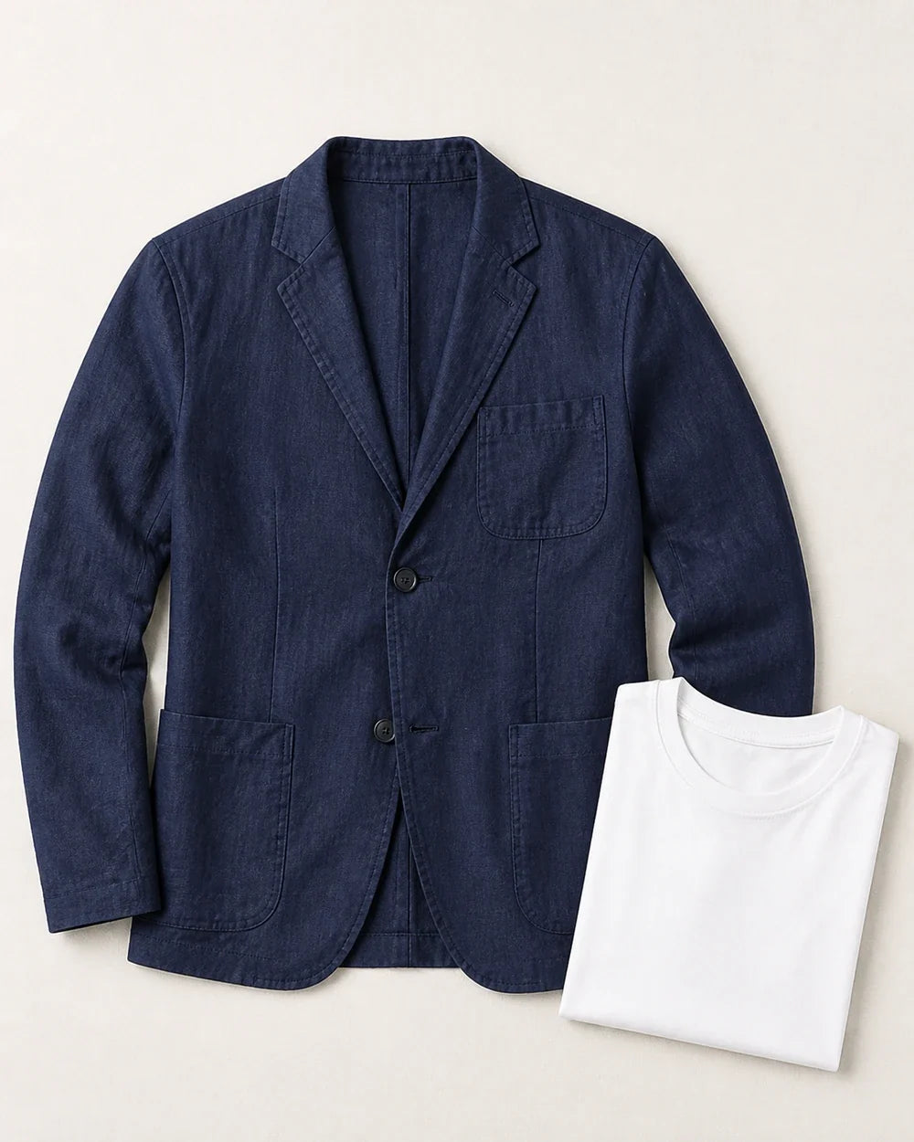Men's lightweight linen-look blazer – 08 navy flatlay
