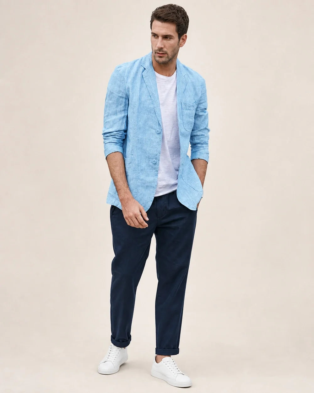 Men's lightweight linen-look blazer – 10 light blue hero