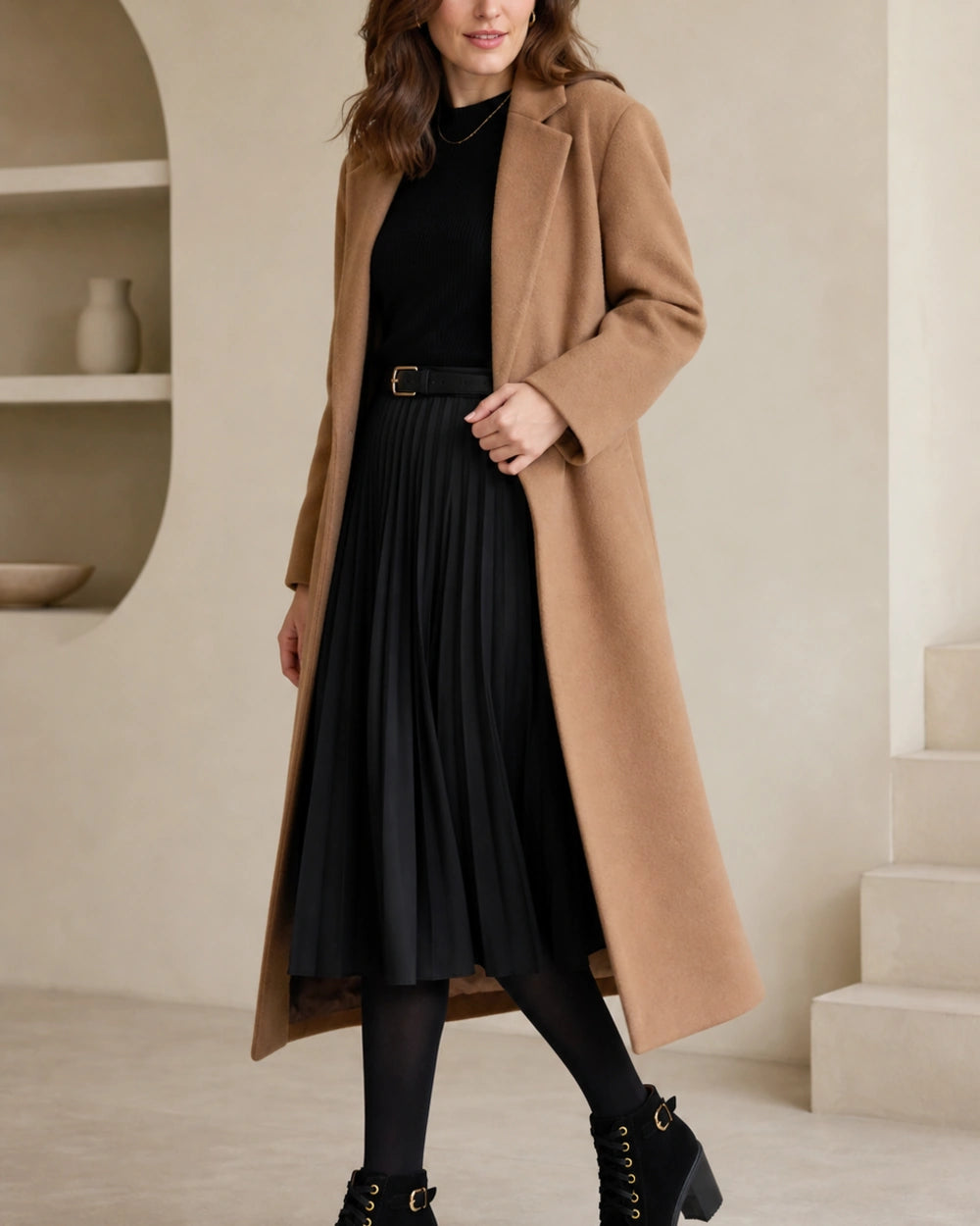 Momount Women Chunky-Heel Ankle Boots – Lace-Up, Gold-Tone Buckle, black, second styling.