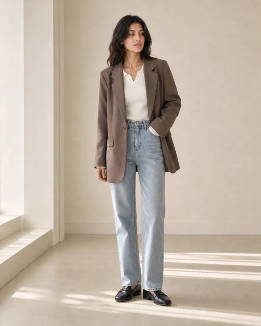 Momount women's oversized coffee brown blazer, hero view