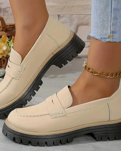 Momount Women Platform Loafers – Lug Sole Penny Strap Slip-On Round Toe — momount-women-platform-loafers-lug-sole-penny-strap-beige-02-reference-view.webp