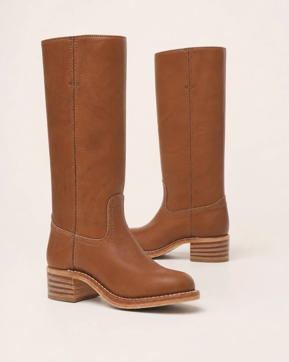 Brown round-toe knee-high boots, product-only pair