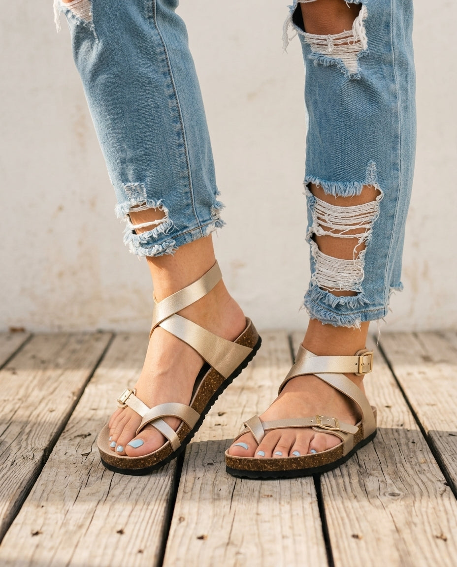 Momount Flat Sandals - gold_onfoot