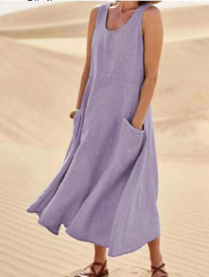 Melisande | Rochie Maxi din In cu Decolteu Rotund