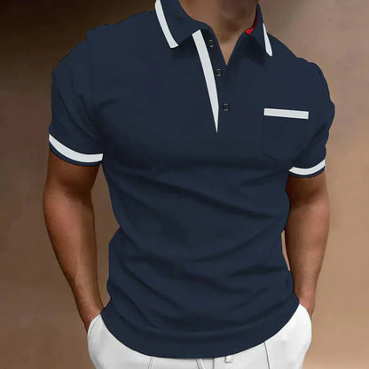 Momount | Tricou Polo Bărbați – Bordură Contrastantă, Buzunar Piept, Mâneci Scurte