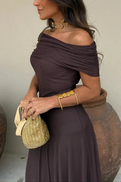 Ariadne | Rochie Maxi Chic de Vară cu Un Umăr, Drapată, Fără Mâneci