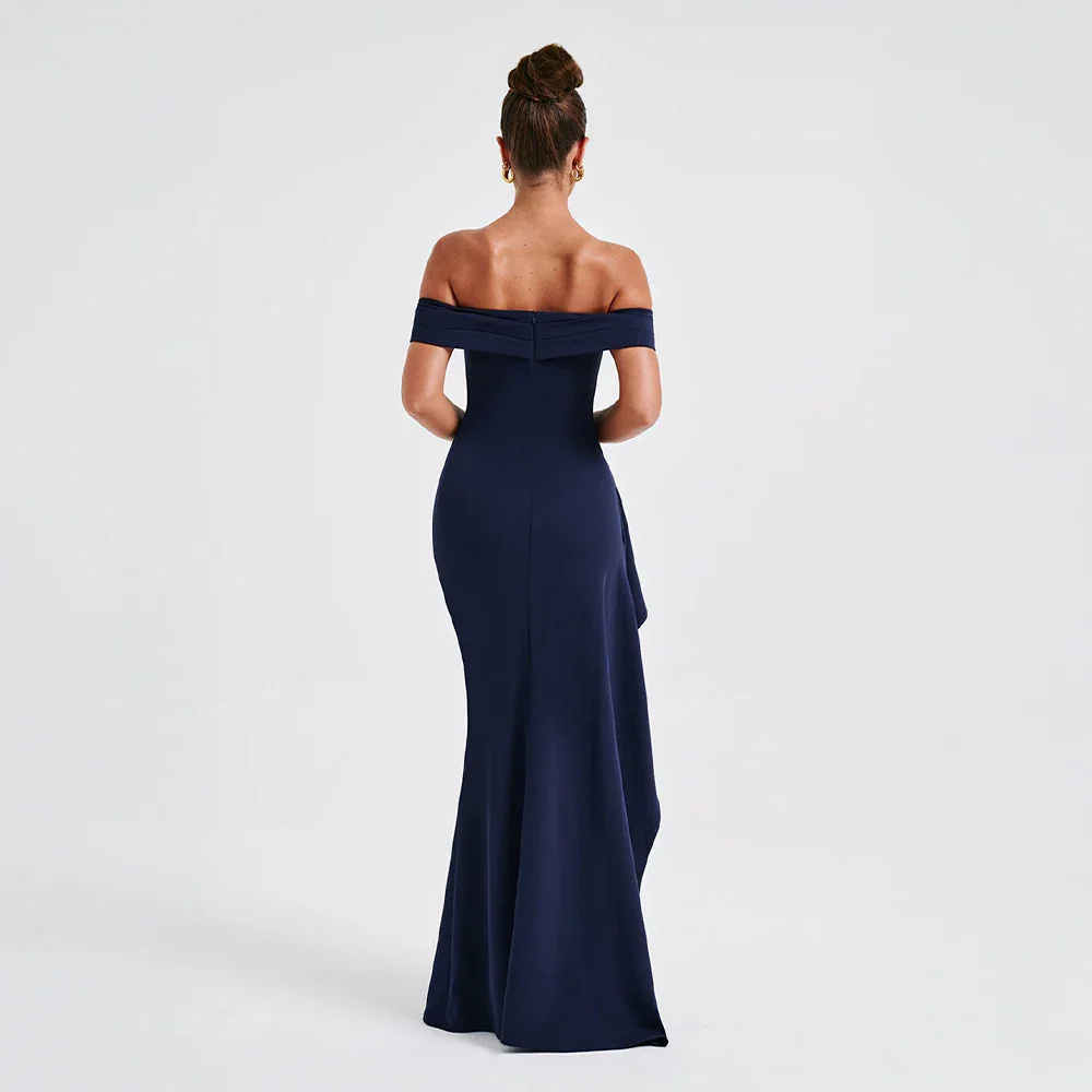 Daniela | Rochie Maxi Eleganta de Seară Umăr Coborât, Drapată, Despicătură Înaltă