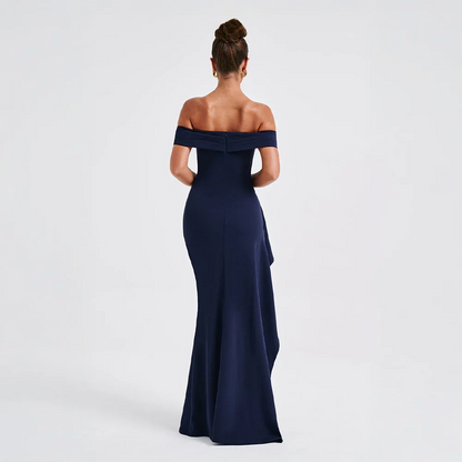 Daniela | Rochie Maxi Eleganta de Seară Umăr Coborât, Drapată, Despicătură Înaltă