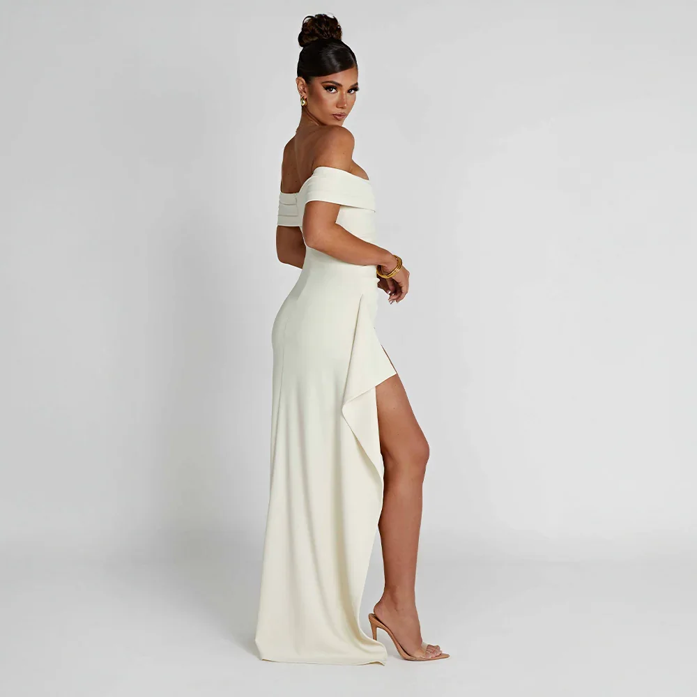 Daniela | Rochie Maxi Eleganta de Seară Umăr Coborât, Drapată, Despicătură Înaltă