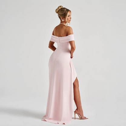 Daniela | Rochie Maxi Eleganta de Seară Umăr Coborât, Drapată, Despicătură Înaltă