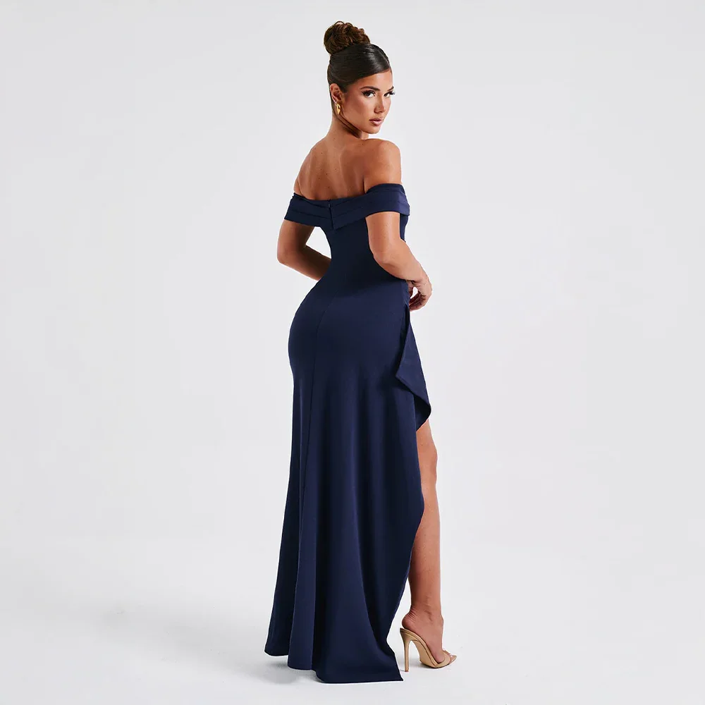 Daniela | Rochie Maxi Eleganta de Seară Umăr Coborât, Drapată, Despicătură Înaltă