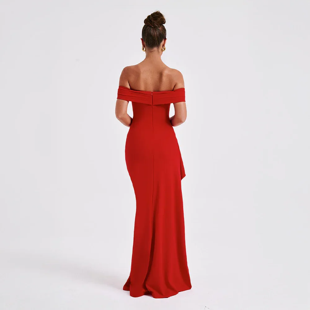 Daniela | Rochie Maxi Eleganta de Seară Umăr Coborât, Drapată, Despicătură Înaltă