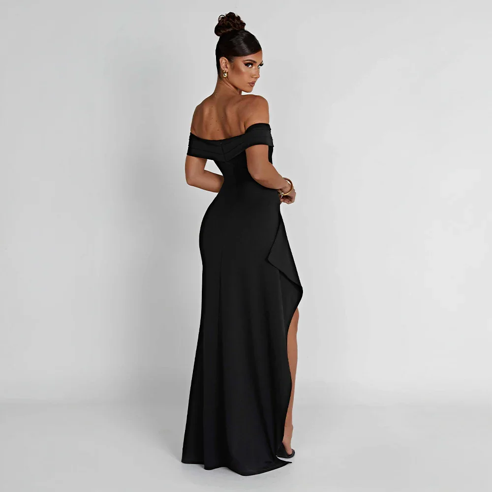 Daniela | Rochie Maxi Eleganta de Seară Umăr Coborât, Drapată, Despicătură Înaltă