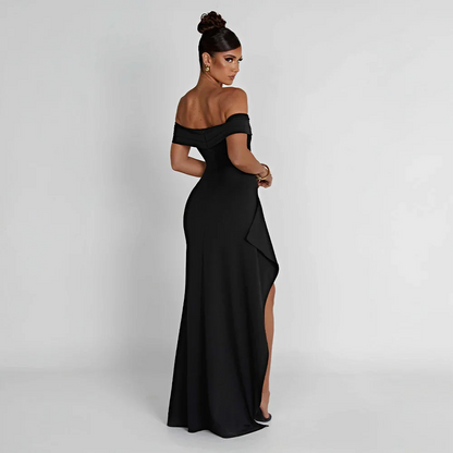 Daniela | Rochie Maxi Eleganta de Seară Umăr Coborât, Drapată, Despicătură Înaltă