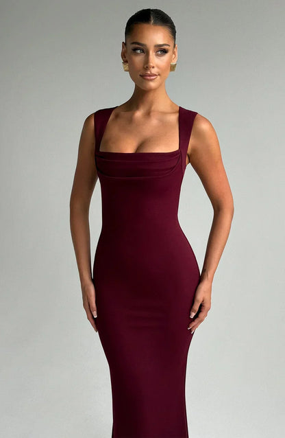 Allegra | Rochie Maxi Eleganta de Seară din Satin Halter, Spate Gol
