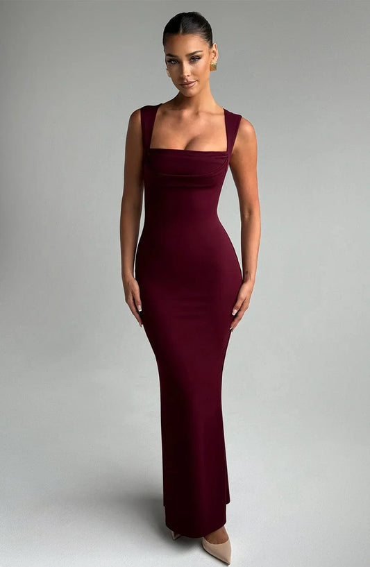 Allegra | Rochie Maxi Eleganta de Seară din Satin Halter, Spate Gol